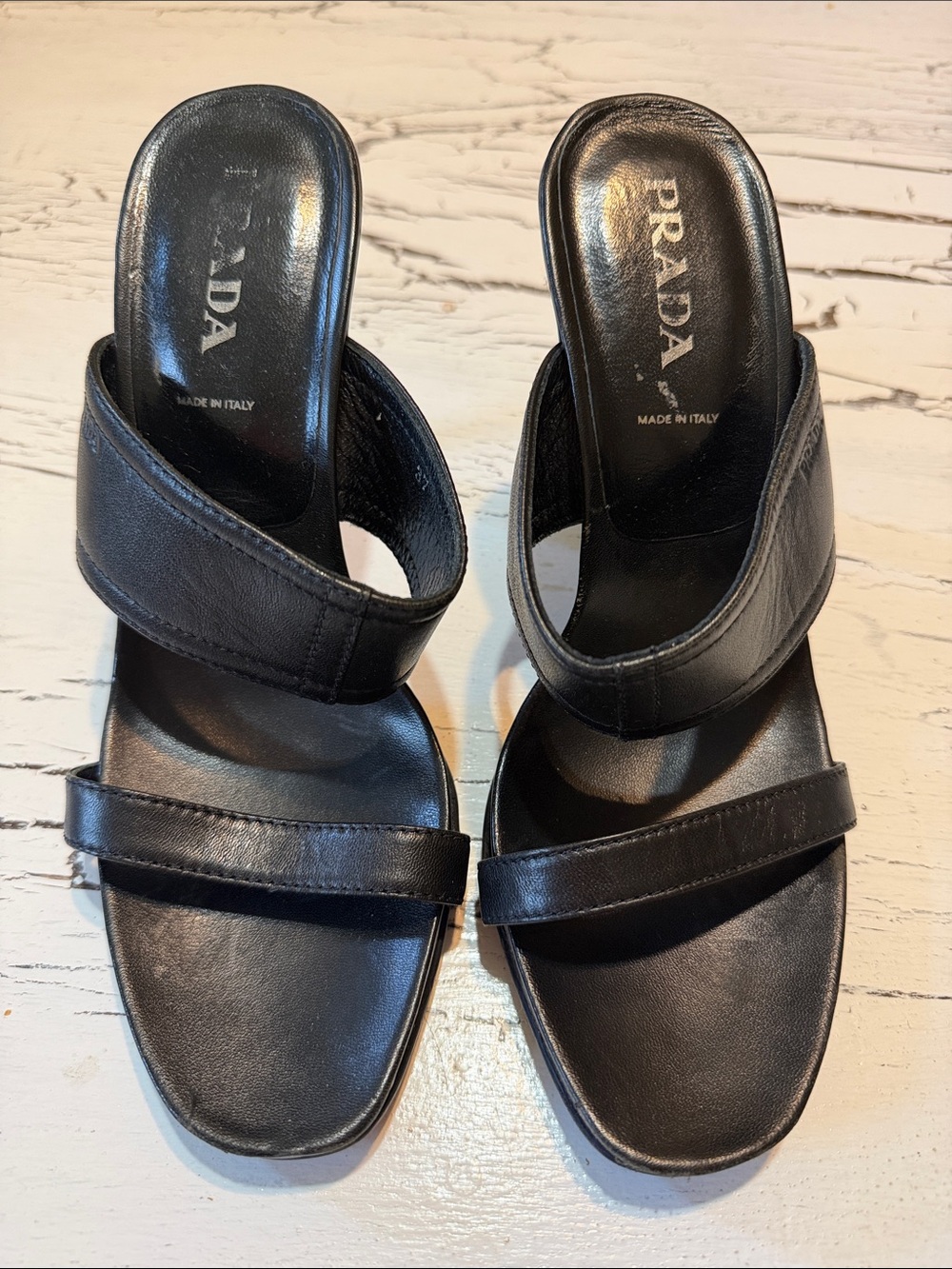Prada Black Leather Slide Mules - Women's